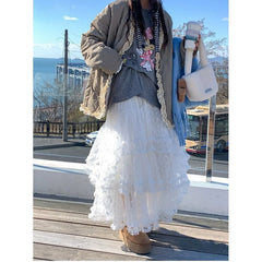 Fairy Lace Patchwork Ruffled Maxi Skirt