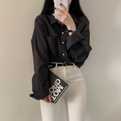 Solid Color Long Sleeve Blouse