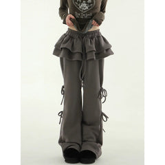Sweet Lace Skirt Lace-up Wide-leg Pants