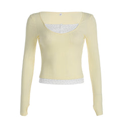 Solid Color Fake Two Piece Long Sleeve Tee