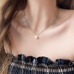 Double-layer Pearl Camellia Necklace - fairypeony