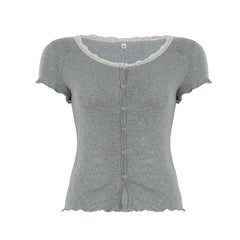 Lace Trim Short Sleeve Knitted Cardigan