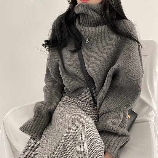 Dark Academia Solid Color High Neck Sweater