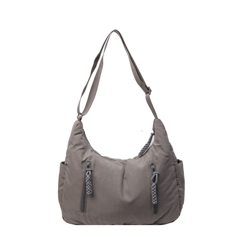 Solid Color Zip Up Large Capacity Shoulder Bag