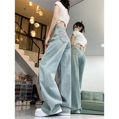 Back Bow Embroidered Wide Leg Jeans