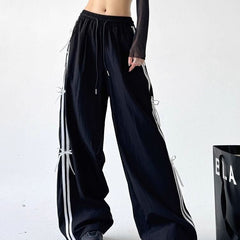 Side Striped Bow Tie Wide Leg Sweatpants