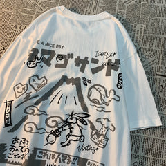 Japanese Cartoon Print Oversized T-shirt