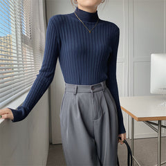 Half-high Collar Long Sleeves Knitted Tee