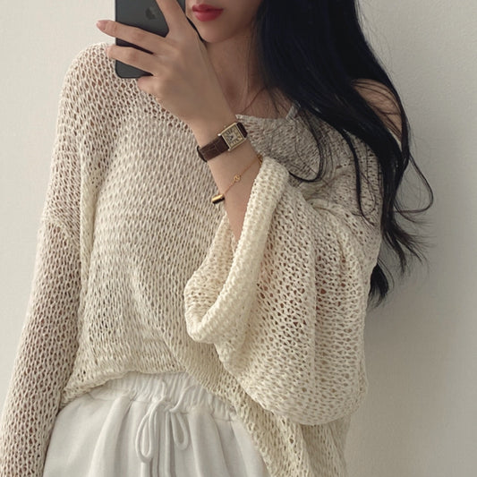 Vintage Long Sleeve Loose Knitted Tee