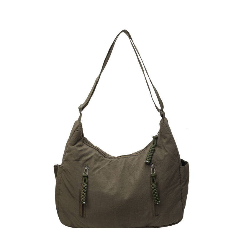 Solid Color Zip Up Large Capacity Shoulder Bag