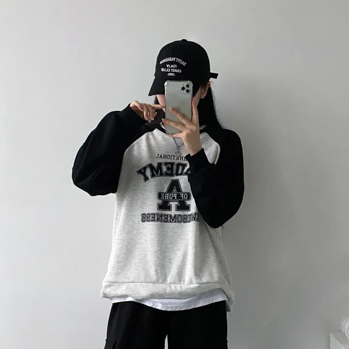 Vintage Print Raglan Long Sleeve Oversized Tee - fairypeony