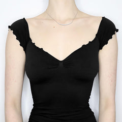 Solid Color Ruffled Short Sleeve Tee