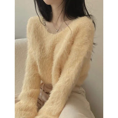 V-Neck Fuzzy Oversized Sweater