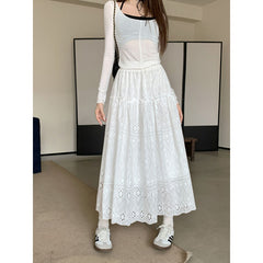 Fairy Lace Patchwork Solid Color Maxi Skirt