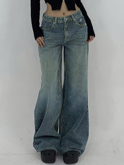 Vintage Wash Wide Leg Baggy Jeans