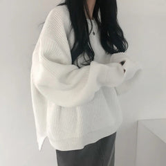 Round Neck Slit Hemline Oversized Sweater