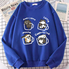 Coffee Cute Kitten Print Oversized Sweatshirt