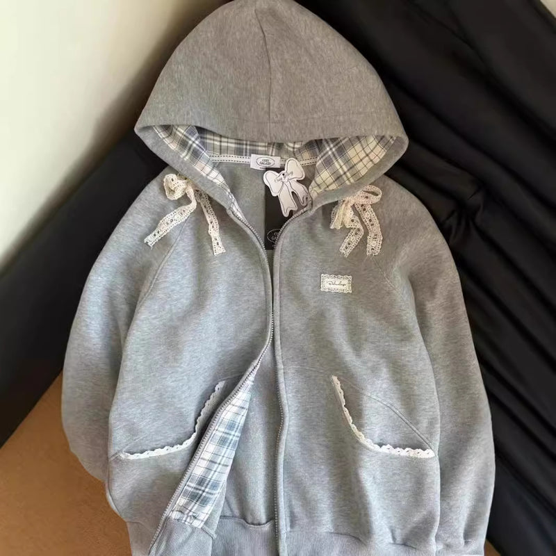 Women's Fashion Lace Bow Zipper Jacket