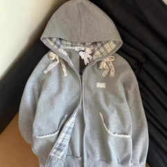 Women's Fashion Lace Bow Zipper Jacket