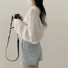 Solid Color Knitted Button Hoodie