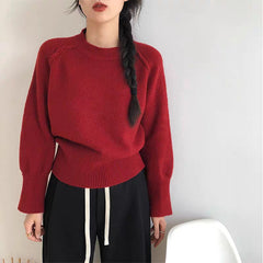 Solid Color Round Neck Sweater