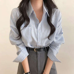Vintage Striped Long Sleeve Blouse - fairypeony