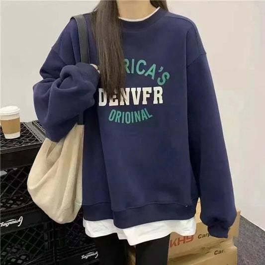 Vintage Round Neck Letter Embroidered Sweatshirt - fairypeony