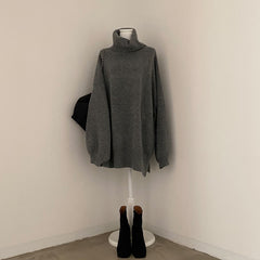 Solid Color High Collar Mid Length Oversized Sweater