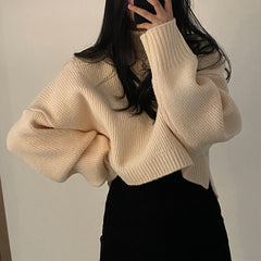 Dark Academia Solid Color High Neck Sweater
