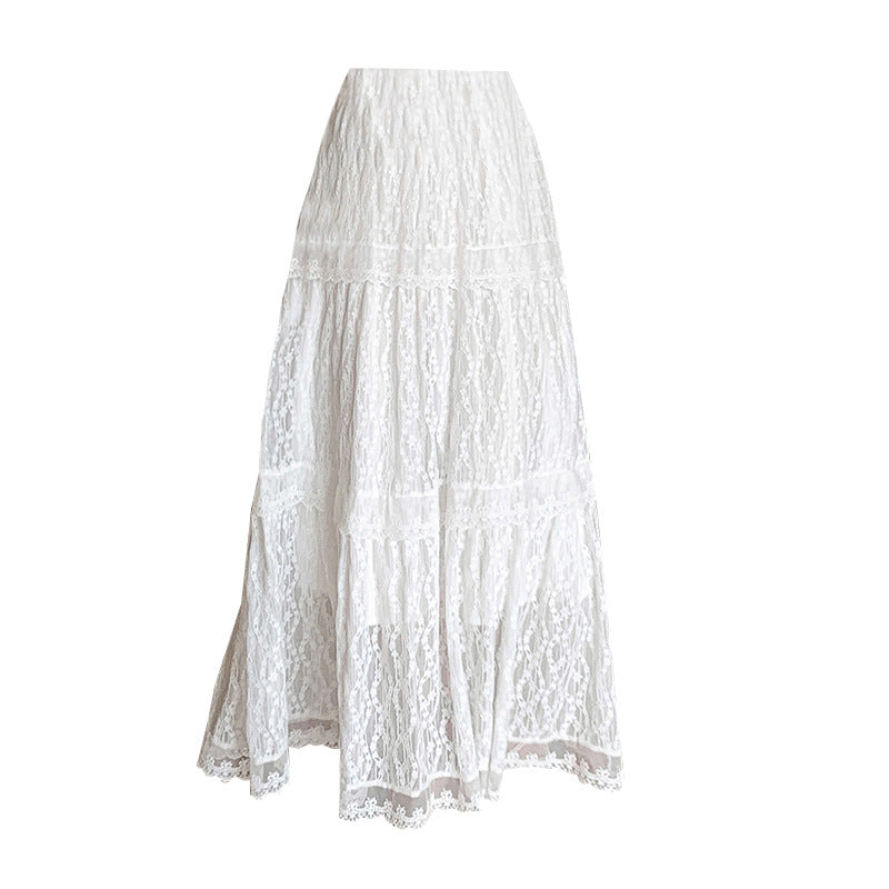 Lace Patchwork Fairy Ruffled Maxi Skirt