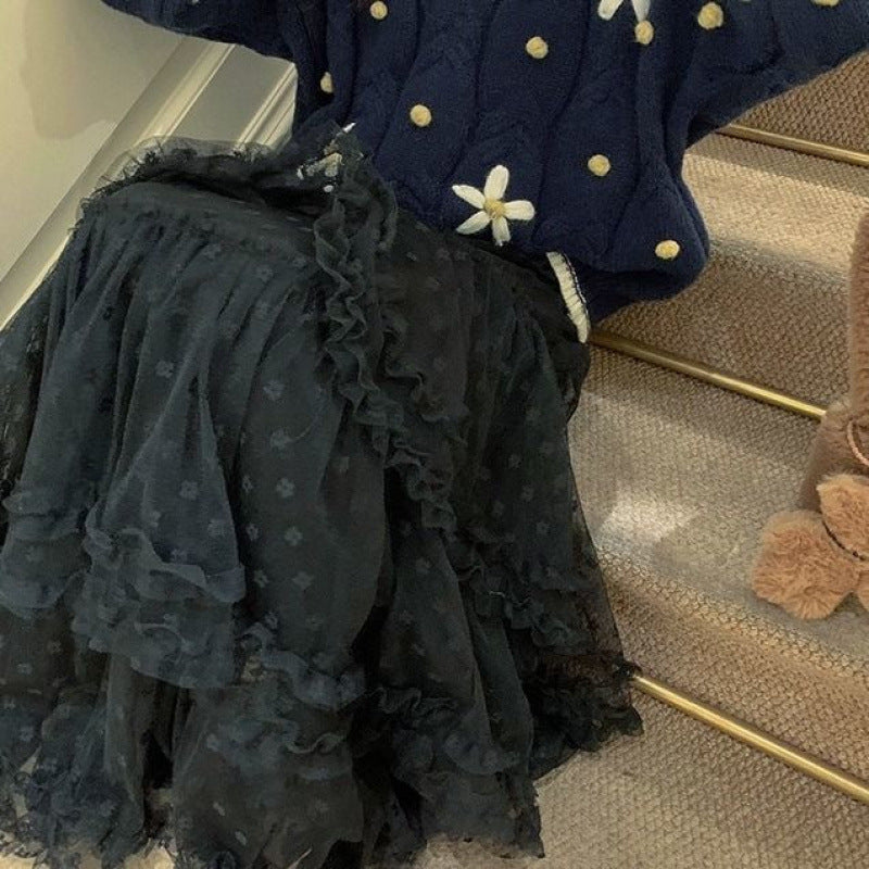 Fairy Lace Patchwork Ruffled Maxi Skirt