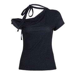 Polka Dot Print Off Shoulder Short Sleeve Tee