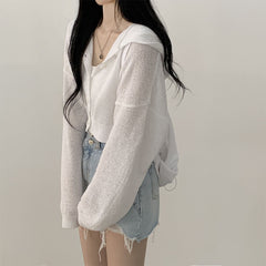 Solid Color Knitted Button Hoodie