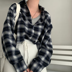 Vintage Plaid Print Loose Long Sleeve Blouse