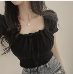 Stitching Square Collar Knitted Tee
