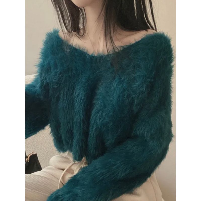 V-Neck Fuzzy Oversized Sweater