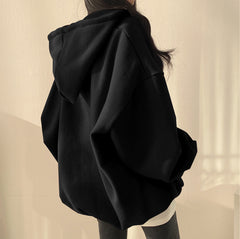 Solid Color Half Zip Up Oversized Hoodie - fairypeony