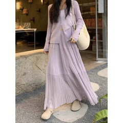 Fairy Solid Color Elastic Waist Maxi Skirt