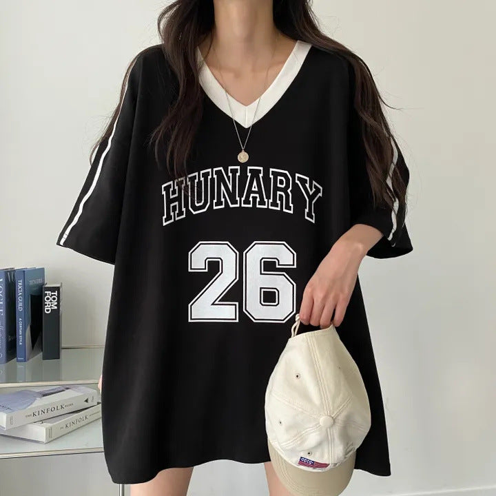 Number Print V-Neck Oversized T-shirt