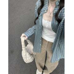 Vintage Checkered Oversized Long Sleeve Blouse