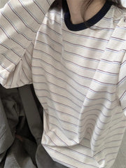 Vintage Round Neck Striped Long Sleeve Tee