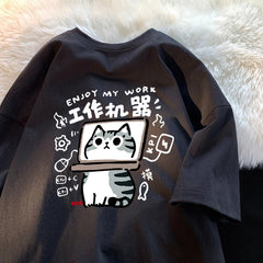 Cute Kitten Print Laptop Oversized T-shirt