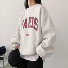 Round Neck Letter Print Oversized Pullover Sweatshirt