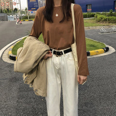 Solid Color Long Sleeve Round Neck Tee