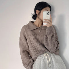 Polo Collar Cable Knit Oversized Sweater