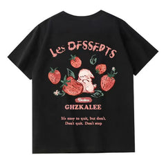 Strawberry Rabbit Print Oversized T-shirt - fairypeony