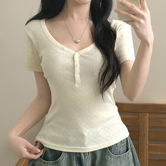 V-neck Short Sleeve Slim Tee