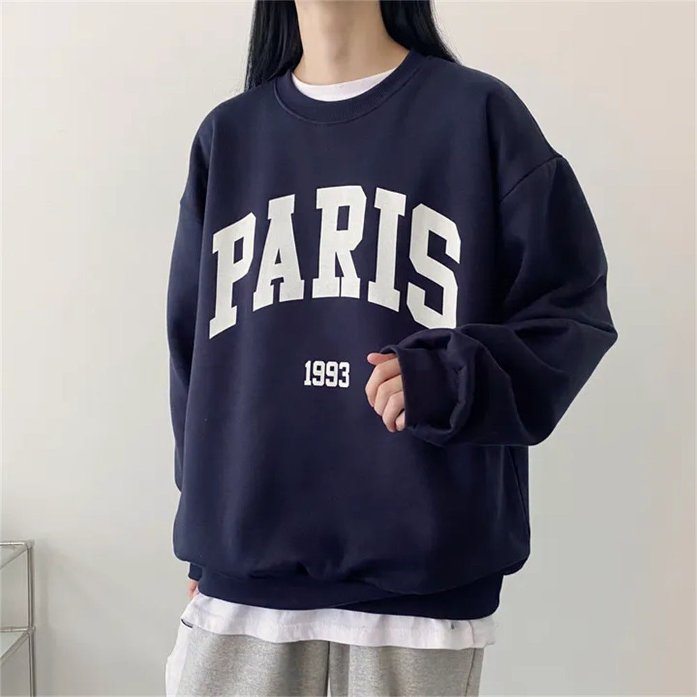 Round Neck Letter Print Oversized Pullover Sweatshirt