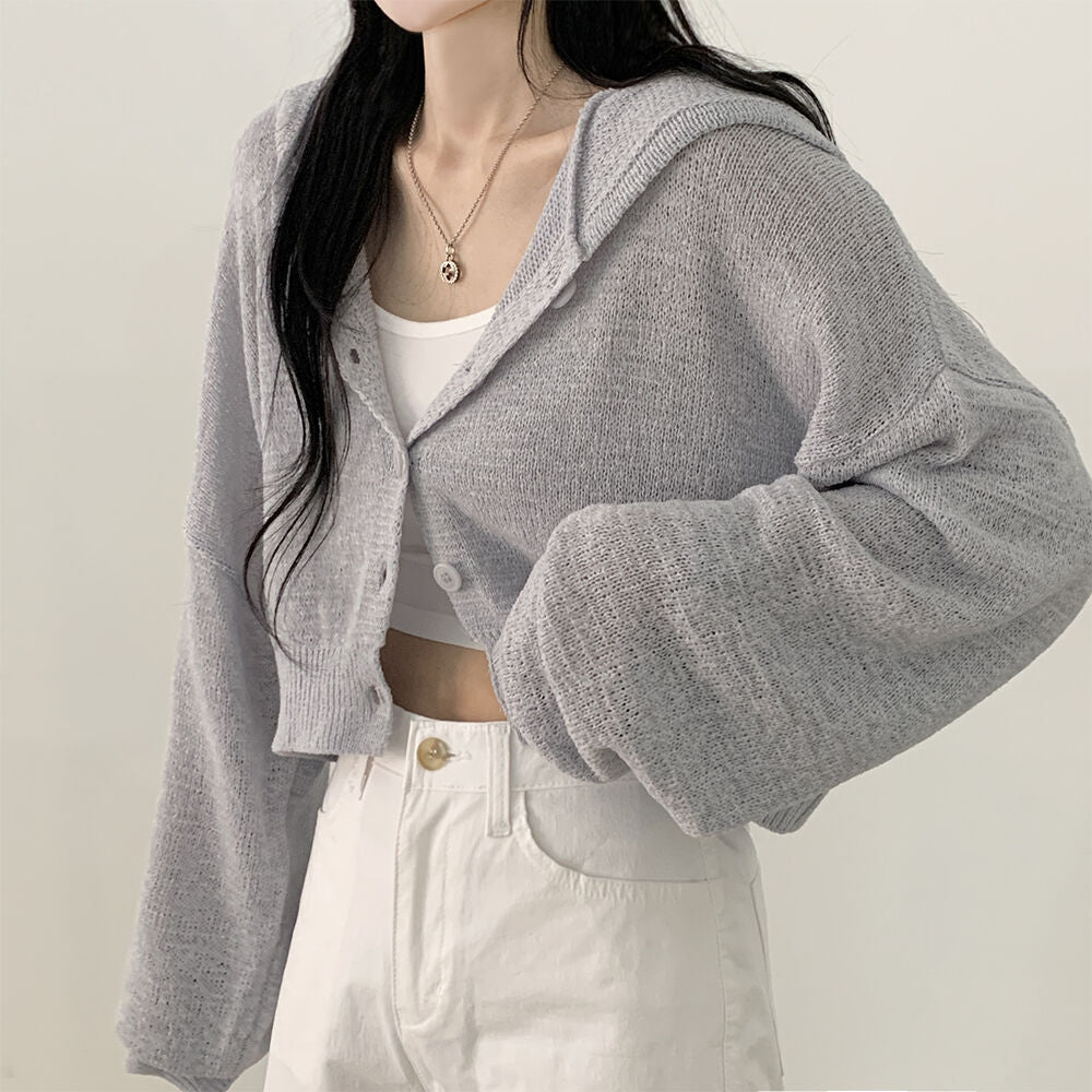 Solid Color Knitted Button Hoodie