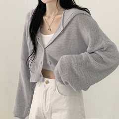 Solid Color Knitted Button Hoodie